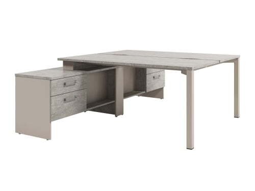 Стол-тандем на металлокаркасе с тумбой Solution D-424 1750x2380x750 (Бетон/КашемирБежевый)