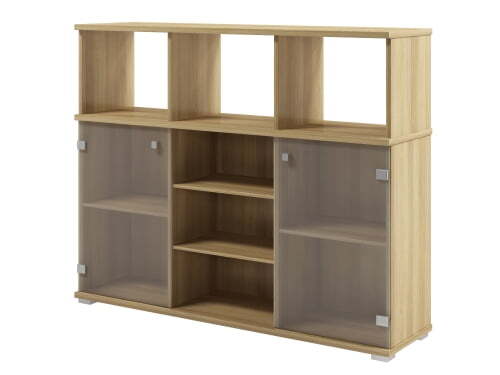 Приставной шкаф к 2 столам двери стекло матовое Space S-686 1340x350x1080 (Дуб телемарк)