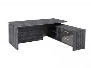 Стол руководителя с опорной тумбой Festus FI-119R.GG 1900x1800x750 (Древесина Графит/Камень Пьетра Гриджиа черный)