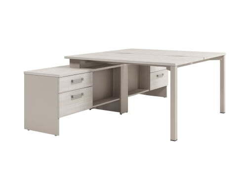 Стол-тандем на металлокаркасе с тумбой Solution D-414 1550x2380x750 (Акация Морава/КашемирБежевый)