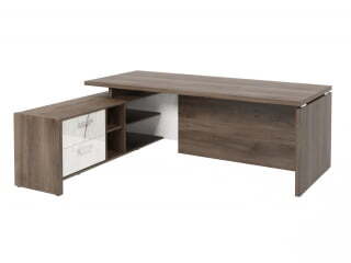 Стол руководителя с опорной тумбой Festus FI-121L.GG 2100x1800x750 (Орех Пацифик Табак/Мрамор Леванто белый)