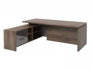 Стол руководителя с опорной тумбой Festus FB-121L.GG 2100x1800x750 (Орех Пацифик Табак/Камень Пьетра Гриджиа черный)