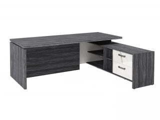 Стол руководителя с опорной тумбой Festus FB-121R.GG 2100x1800x750 (Древесина Графит/Мрамор Леванто белый)