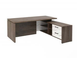 Стол руководителя с опорной тумбой Festus FB-119R.GG 1900x1800x750 (Орех Пацифик Табак/Мрамор Леванто белый)