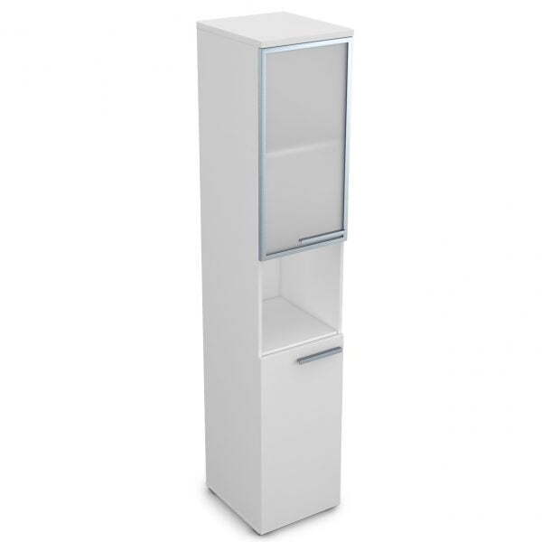 9ПП.005.20 Пенал высокий со стеклом и нишей (400x450x2045), правый (Белый премиум)