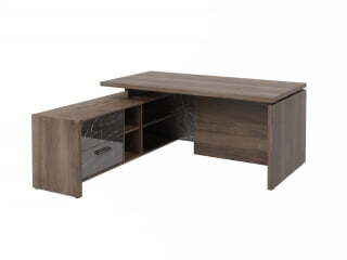 Стол руководителя с опорной тумбой Festus FB-117L.GG 1700x1800x750 (Орех Пацифик Табак/Камень Пьетра Гриджиа черный)