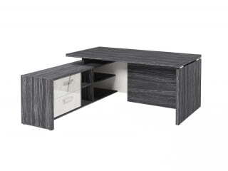 Стол руководителя с опорной тумбой Festus FI-117L.GG 1700x1800x750 (Древесина Графит/Мрамор Леванто белый)