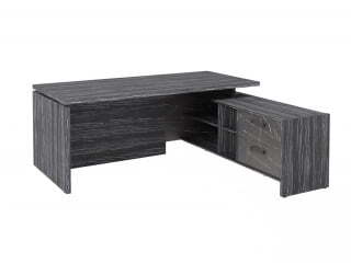 Стол руководителя с опорной тумбой Festus FB-119R.GG 1900x1800x750 (Древесина Графит/Камень Пьетра Гриджиа черный)