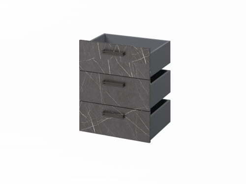 Комплект из 3 ящиков, фасады ЛМДФ FB-124.G 560x418x670 (Древесина Графит/Камень Пьетра Гриджиа черный)