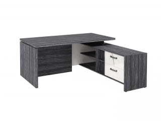 Стол руководителя с опорной тумбой Festus FB-117R.GG 1700x1800x750 (Древесина Графит/Мрамор Леванто белый)