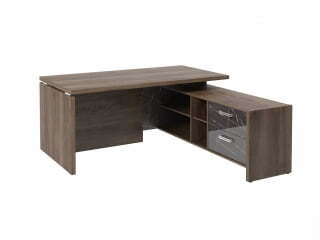 Стол руководителя с опорной тумбой Festus FI-117R.GG 1700x1800x750 (Орех Пацифик Табак/Камень Пьетра Гриджиа черный)