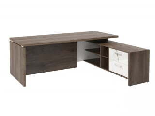 Стол руководителя с опорной тумбой Festus FI-121R.GG 2100x1800x750 (Орех Пацифик Табак/Мрамор Леванто белый)