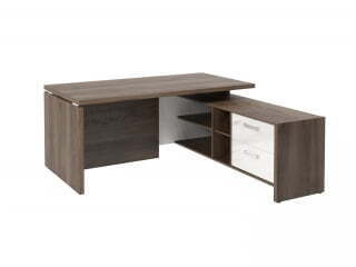 Стол руководителя с опорной тумбой Festus FI-117R.GG 1700x1800x750 (Орех Пацифик Табак/Мрамор Леванто белый)