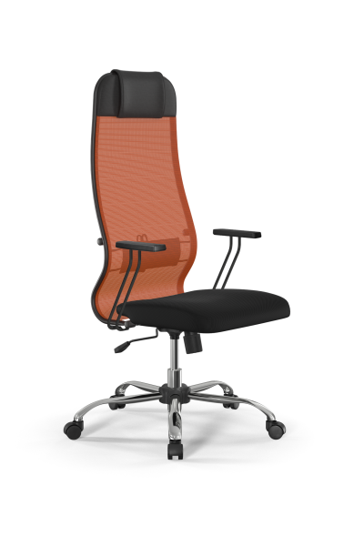 Кресло для руководителя Метта Sit 10 B1-111T - X2+UMF(X1) /Ub00/Wh00/T1bp-b(M09.B21.G20.W01) (Черный | Оранжевый)