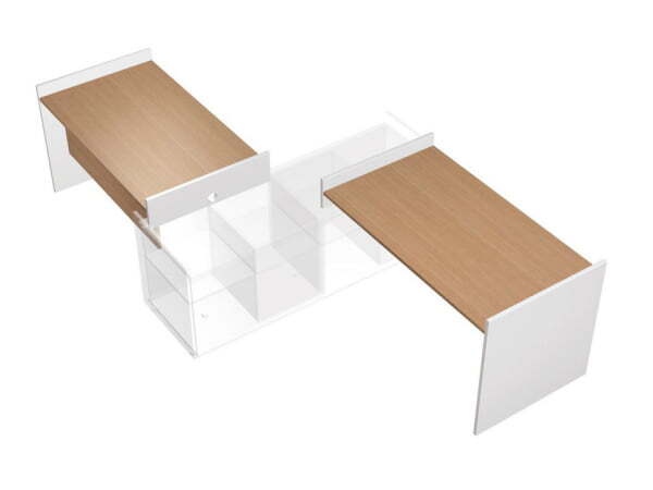 Рабочая станция на опорах ДСП (2х160) БЕЗ ТУМБ левая Profiquadro КВ 1505 БВ 1800x3650x835 (Белый премиум / Вишня скандинавская)