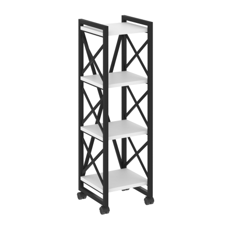 Стеллаж на колесных опорах-4 полки VR.L-MST.K-4.4 400x400x1334 (Белый Бриллиант/Черный металл)