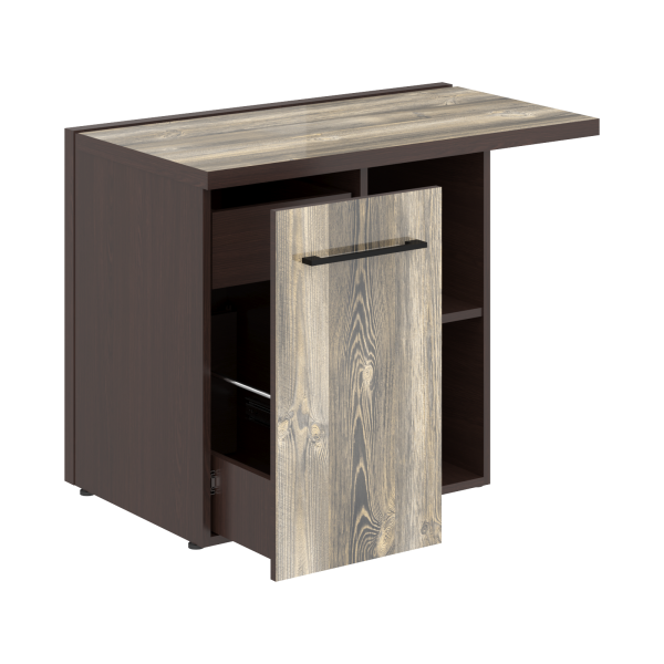 Тумба приставная левая в кабинет руководителя серии Morris MCRT 1055L 1000x550x750 (Дуб Базель/Венге Магия)