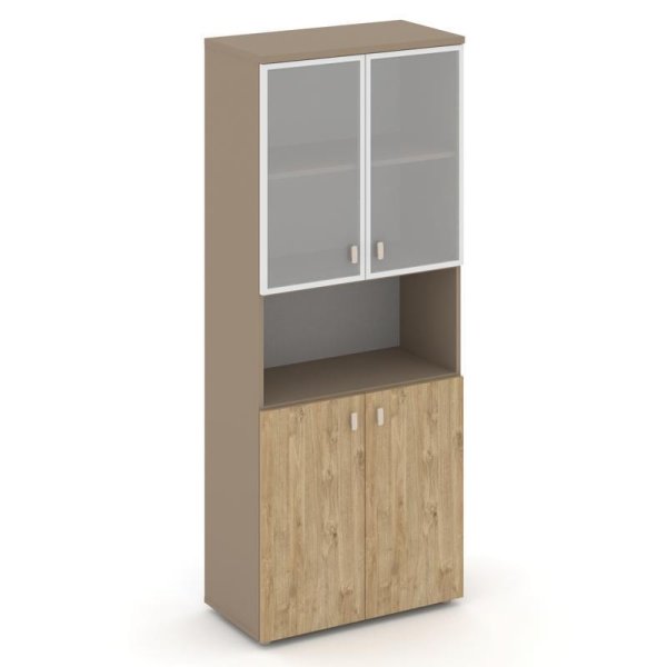 Шкаф высокий широкий ES.ST-1.4R (800х420х1977) (Латте/Тиквуд Светлый/Сатин матовый)
