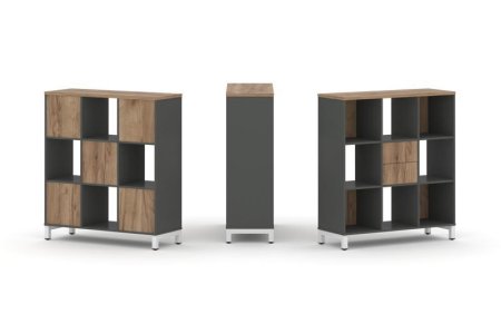 Набор стеллажа 1 сторонний, 3 яруса SN.NS-331 (1121х400х1248) (Антрацит/Дуб Табак/Металл Белый)