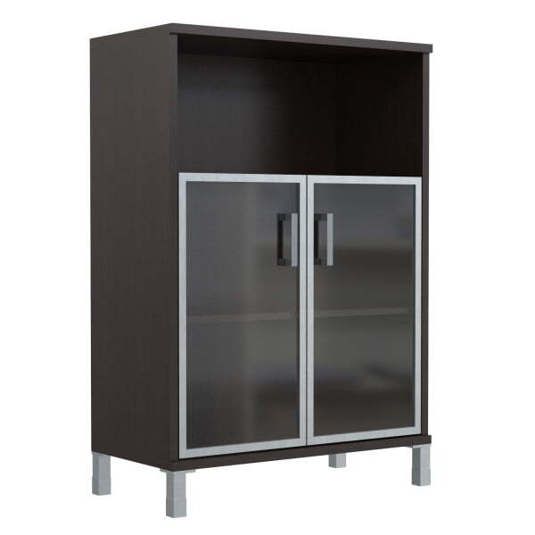 Шкаф 3 уровня, широкий, стекло в AL раме Born B-420.4 900x450x1286 (Венге Магия)