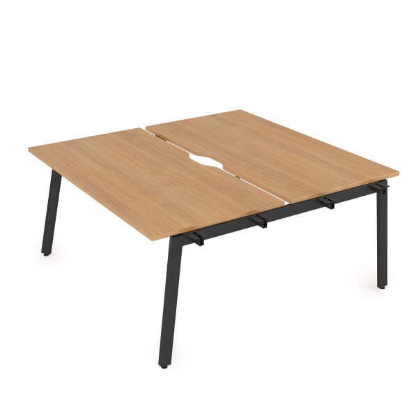 10БДНВ.278 Стол системы Бенч с вырезом, сдвоенный, на 2 рабочих места - начальный (1200x1435x750) (Romano/Черный металл)