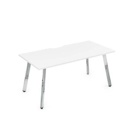 10СРВ.084 Стол рабочий с вырезом, прямолинейный (1600x800x750) (Белый премиум/Глянец металл)