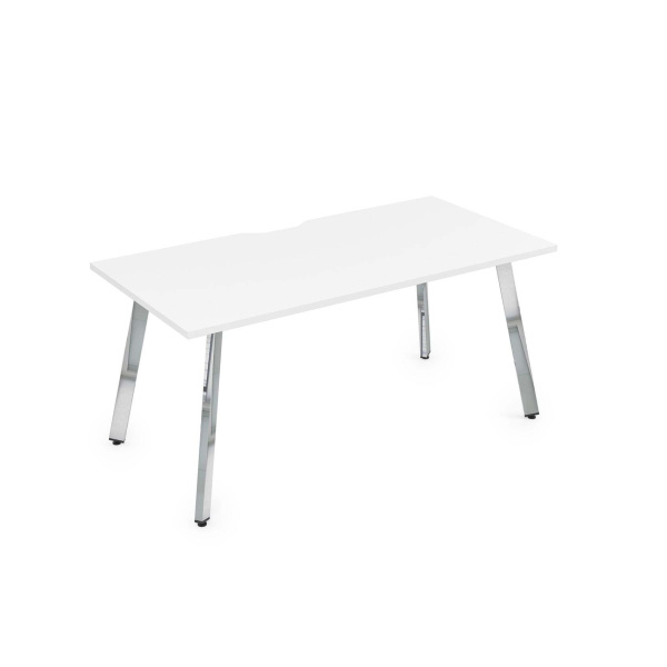 10СРВ.089 Стол рабочий с вырезом, прямолинейный (1400x800x750) (Белый премиум/Глянец металл)