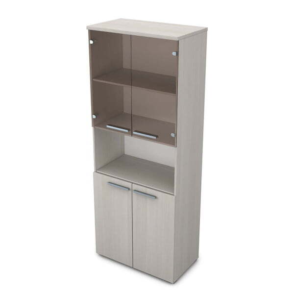 9Ш.005.13 Шкаф высокий со стеклом и нишей (800x450x2045) (Ivory)