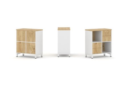 Набор стеллажа 1 сторонний, 2 яруса SN.NS-221 (754х400х881) (Белый/Тиквуд Светлый/Металл Белый)