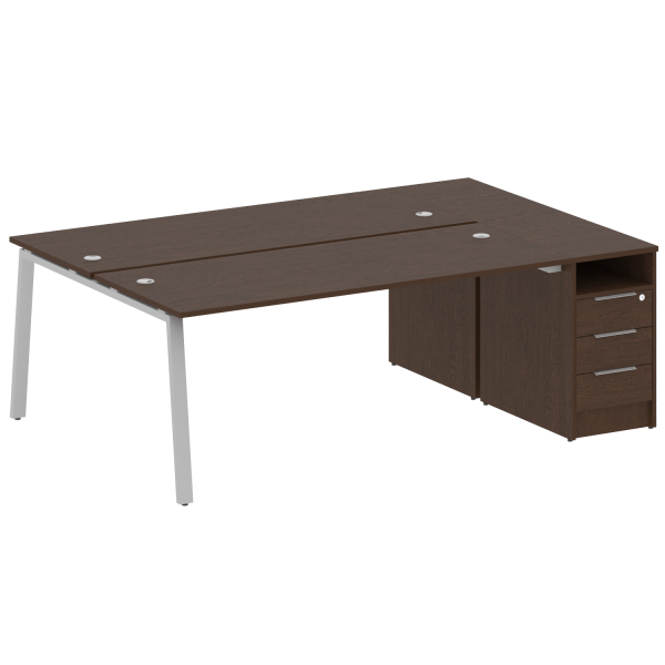 Рабочая станция с тумбой на А-образном м/к Metal System Style БА.РС-СТП-2.5 2212x1475x750 (Венге Цаво/Серый металл)