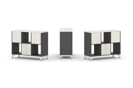 Набор стеллажа 1 сторонний, 2 яруса SN.NS-231 (1121х400х881) (Антрацит/Дуб Наварра/Металл Белый)