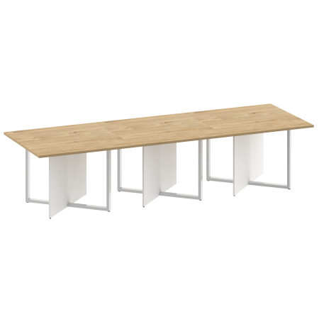 Стол переговорный, тройной, прямоугольный Shift SK.SP-KV-110-3 (3300x1100x753) (Тиквуд Светлый-Белый Бриллиант | Хром)