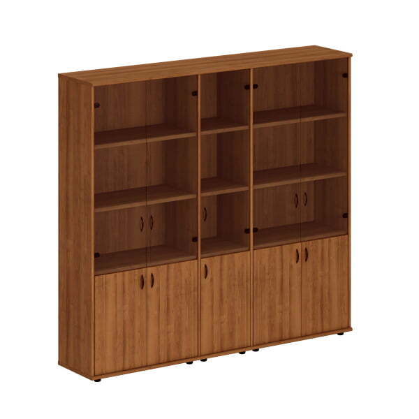 Шкаф комбинированный высокий (стекло + стекло узкий + стекло) Престиж Исп.57 2200x460x2030 (Темный орех)