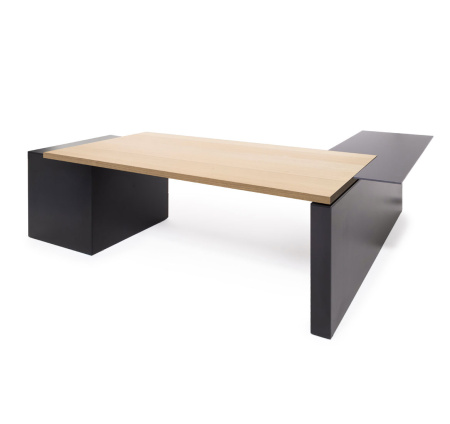 RENZ Стол для руководителя с тумбой и приставкой SX (Светлый эвкалипт/Черный)