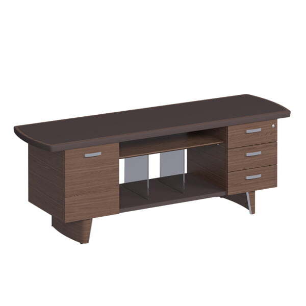 Греденция 3 ящика + 1 дверь, дерево, полка стекло, топ кожа ISixty CLX1P 2000x600x720 (Кожа коричневая)