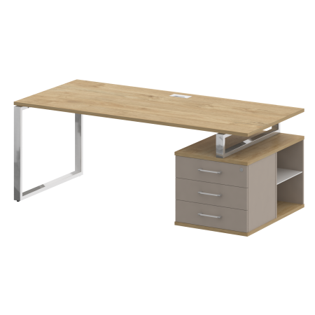 Стол руководителя с опорной тумбой, правый Shift SK.SRT-200 (R) (2000x904x753) (Тиквуд Светлый-Капучино | Хром)