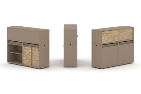 Тумба двойная + низкая надставка ES.NB.2N-10 (1500х410х1135) (Латте/Тиквуд Светлый)