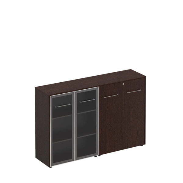 Шкаф комбинированный средний (стекло + закрытый) Reventon МЕ 322 1840x460x1200 (Венге темный)