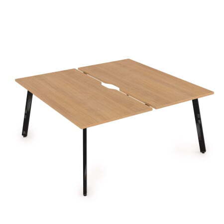 10БДВ.289 Стол системы Бенч с вырезом, сдвоенный, на 2 рабочих места (1400x1635x750) (Romano/Черный глянец металл)