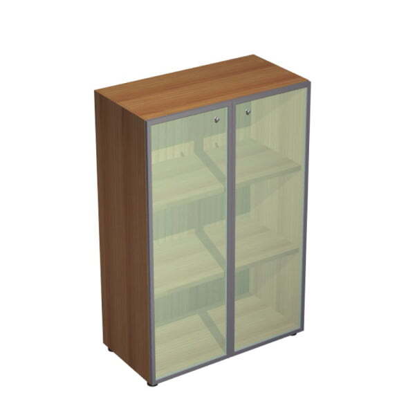 Шкаф средний со стеклом белым, рама алюминий X7 IDEV86M А 860x450x1310 (Орех каналетто)
