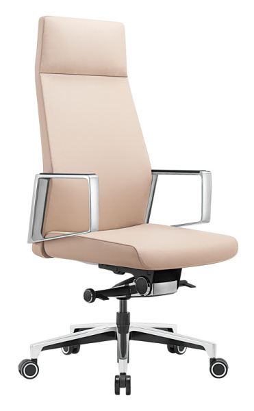 Кресло руководителя _JONS бежевый кожа крестов. алюминий (Бежевый)