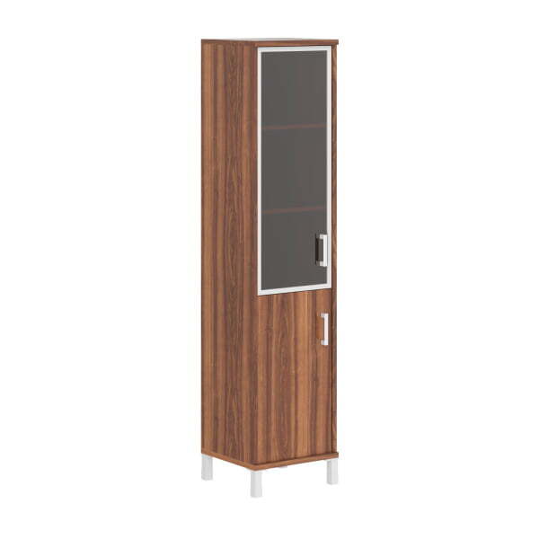 Шкаф узкий, глухая дверь без замка, левая+стеклов AL раме Born B-431.4 L 475x450x2054 (Орех Даллас)