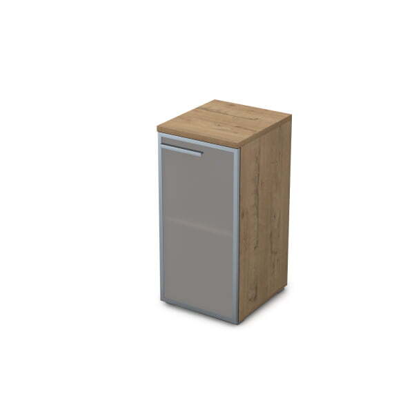 9ПЛ.023.3 Пенал низкий со стеклом (400x450x845) , левый (Teakwood)