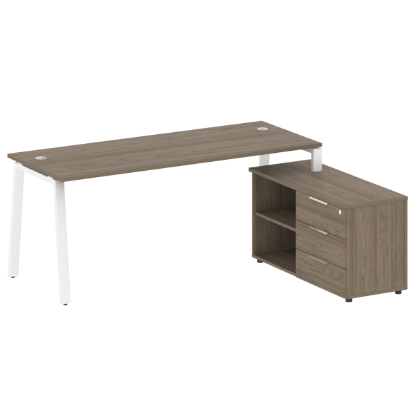 Рабочая станция с тумбой на А-образном м/к Metal System Style БА.РС-СТС-2.5 (R) 1900x1520x750 (Вяз/Белый металл)