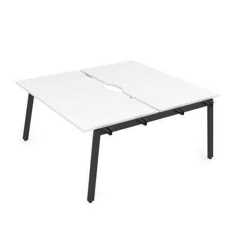 10БДНВ.289 Стол системы Бенч с вырезом, сдвоенный, на 2 рабочих места - начальный (1400x1635x750) (Белый премиум/Черный металл)