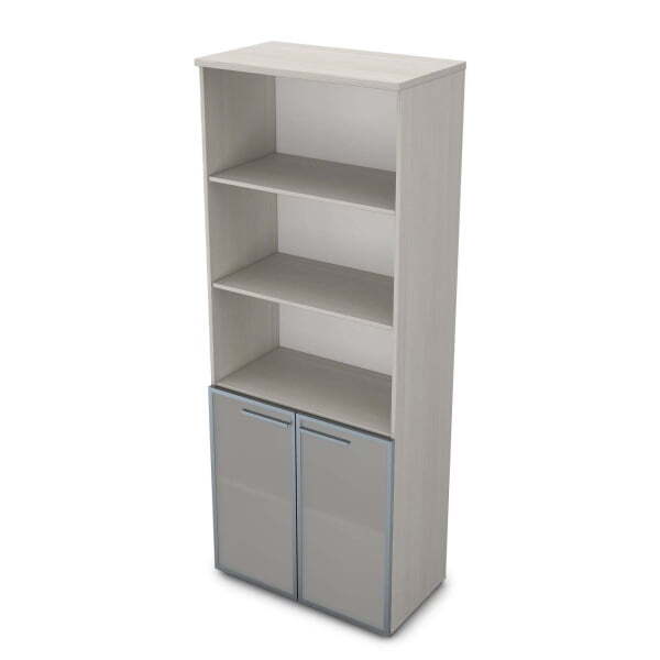 9Ш.005.21 Шкаф высокий со стеклом и открытыми полками (800x450x2045) (Ivory)