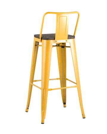 Стул барный TOLIX WOOD со спинкой желтый (Стул барный Tolix желтый глянцевый, темное дерево)