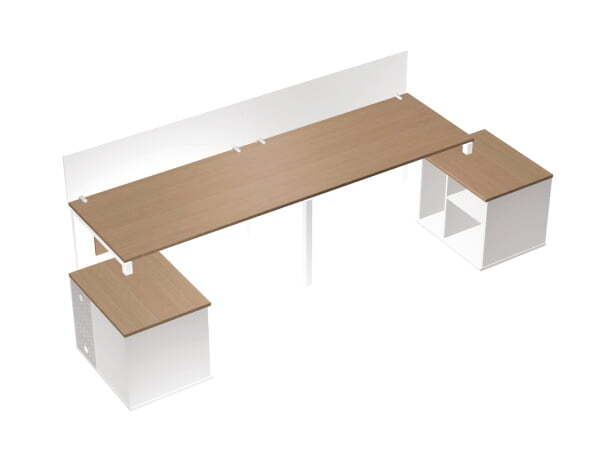 Рабочая станция 2х140 на 2-х опорных тумбах с экранами ДСП PROFIQUADRO КВ 0196 БВ 3348x1260x750 (Белый премиум / Вишня скандинавскаяСерый)