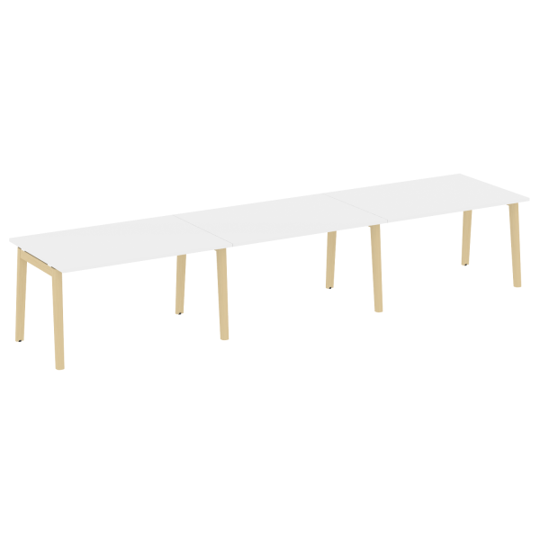Стол переговорный на деревянных опорах Onix Wood OW.PRG-3.3 4140x980x750 (Белый Бриллиант/Дуб Светлый)