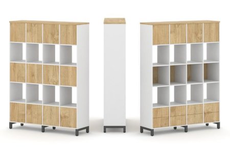 Набор стеллажа 1 сторонний, 5 ярусов SN.NS-541 (1488х400х1982) (Белый/Тиквуд Светлый/Металл Антрацит)